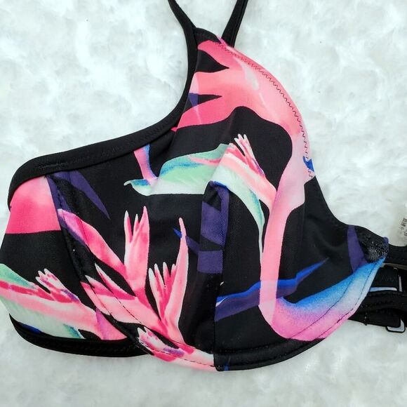 PINK Floral Swimsuit Bikini Top Black Pink Size Medium - Picture 7 of 7